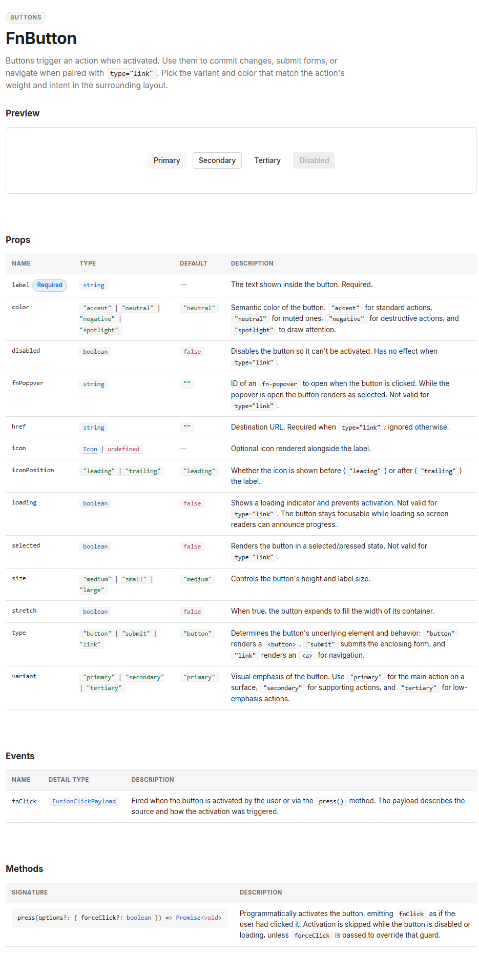Button component implementation in code