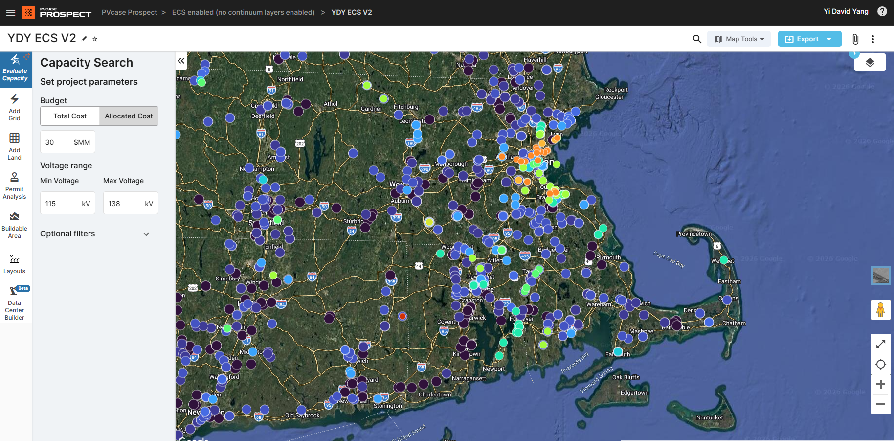 Evaluate capacity sidebar overview map
